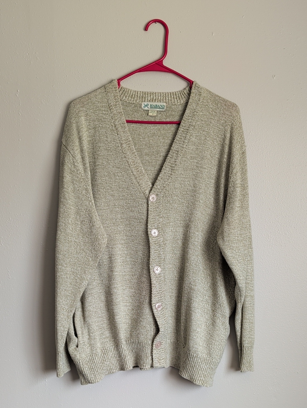 Haband Button Cardigan in Sage Green Knit